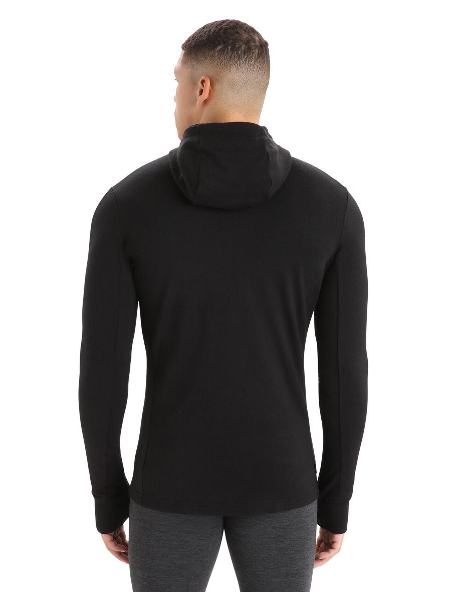 Black Men's Icebreaker Merino Quantum III Long Sleeve Zip Hoodie | USA 1270ZUTG